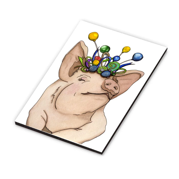 PinkPolish Design Magnets "Festive Pig" Wood Refrigerator Magnet