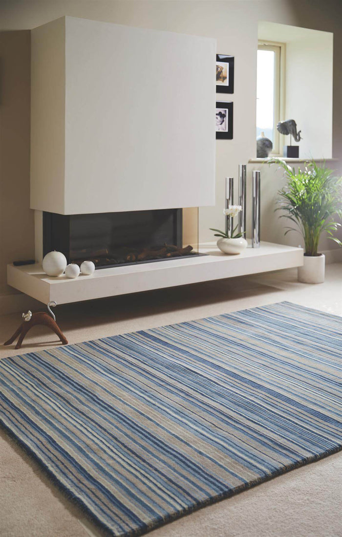 Fine Stripes Blue Wool Rug |Sustainable Home Decor |The Rugs