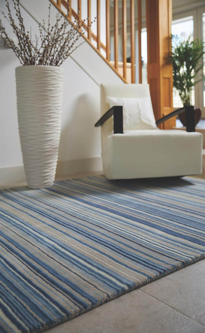 Fine Stripes Blue Wool Rug |Sustainable Home Decor |The Rugs