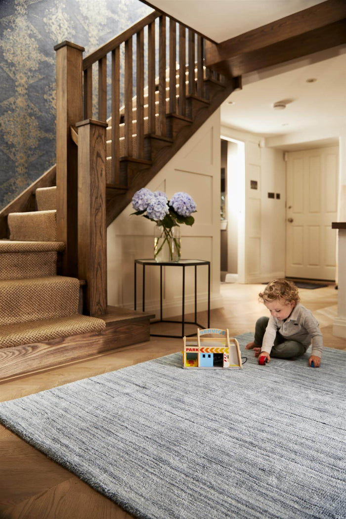 Fine Stripes Silver Grey Wool Rug | Sustainable Home Decor