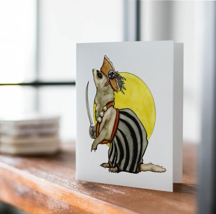 PinkPolish Design Note Cards "First Mate Ferret" Handmade Notecard