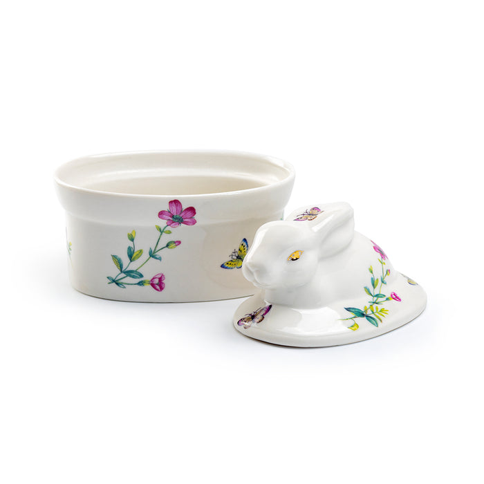 Floral Butterfly Bunny Figurine Fine Porcelain Sugar Box