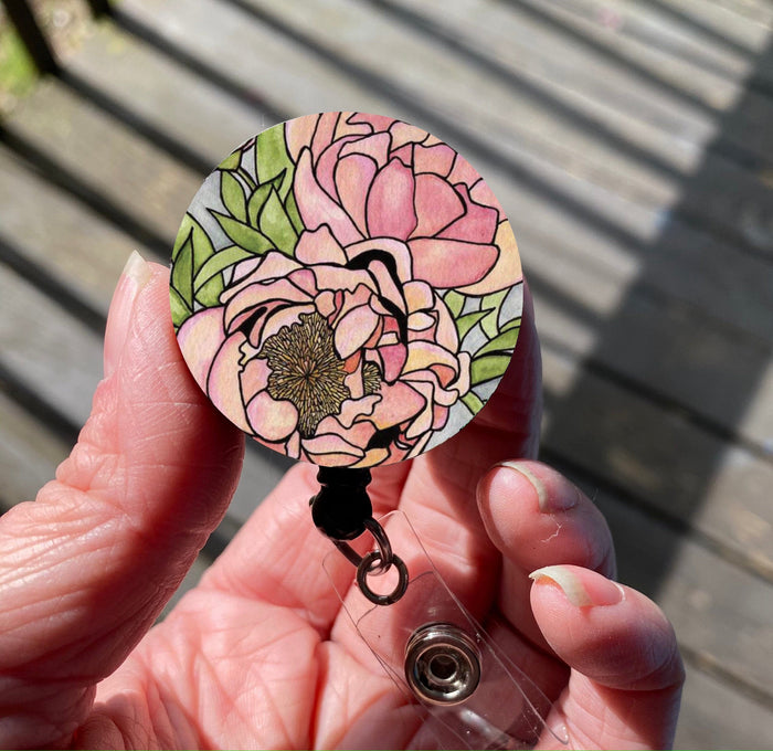 PinkPolish Design Badge Reels & Lanyards "Floral Carpet" Retractable Badge Reel