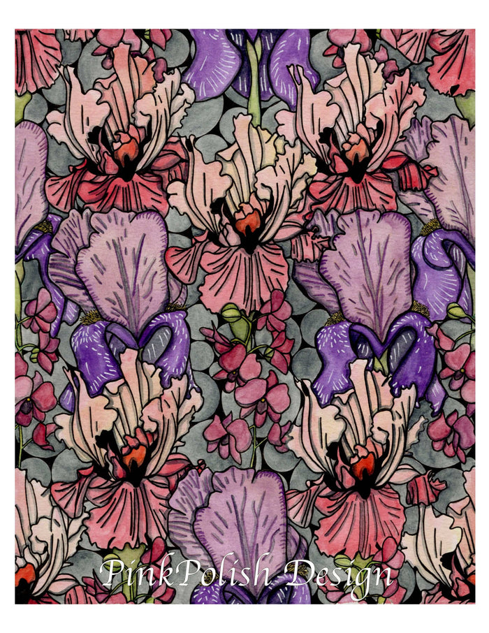 PinkPolish Design Art Prints "Floral Repetition"  Watercolor Painting: Art Print