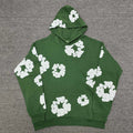 Forest Green “Cotton Wreath” Denim Tears Hoodie – White Floral Print Streetwear Pullover
