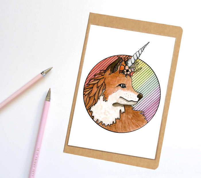 PinkPolish Design Notebook "Foxicorn" Unicorn Horned Fox Inspired Notebook / Sketchbook / Journal