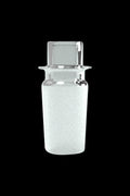 A front view of the G Pen Connect Glass Adapter, showing the clear glass piece against a black background.