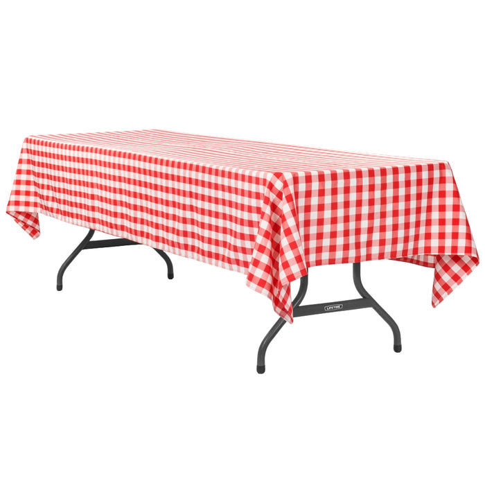 Gingham Checkered Rectangular Polyester Tablecloth 60"x120" - Red & White - CV Linens
