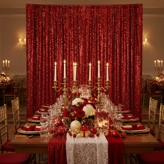 Holiday Indoor Ballroom - Apple Red Sequin Drape