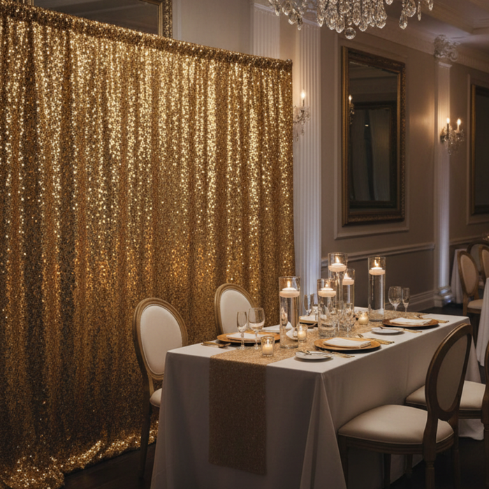 Glitz Sequin Gold Drape - Glamorous Indoor Venue