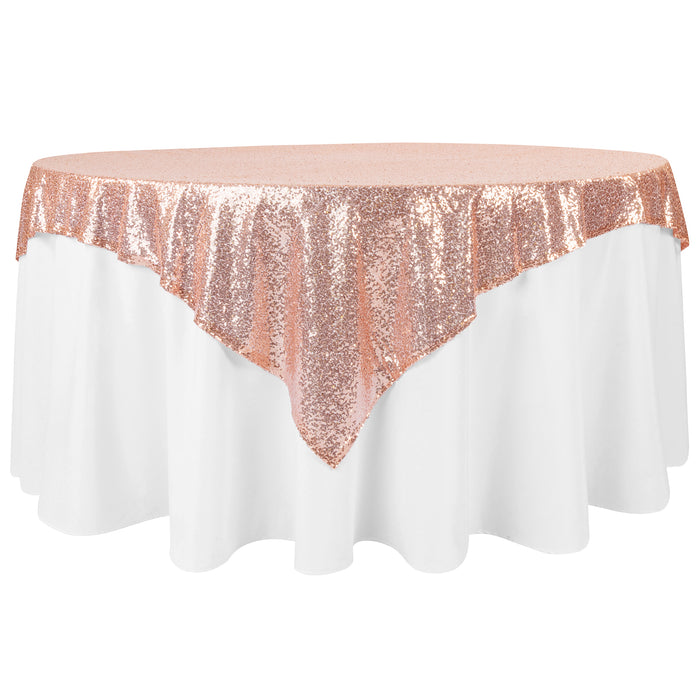 Glitz Sequin Mesh Net Table Overlay Topper 72"x72" Square - Blush/Rose Gold - CV Linens