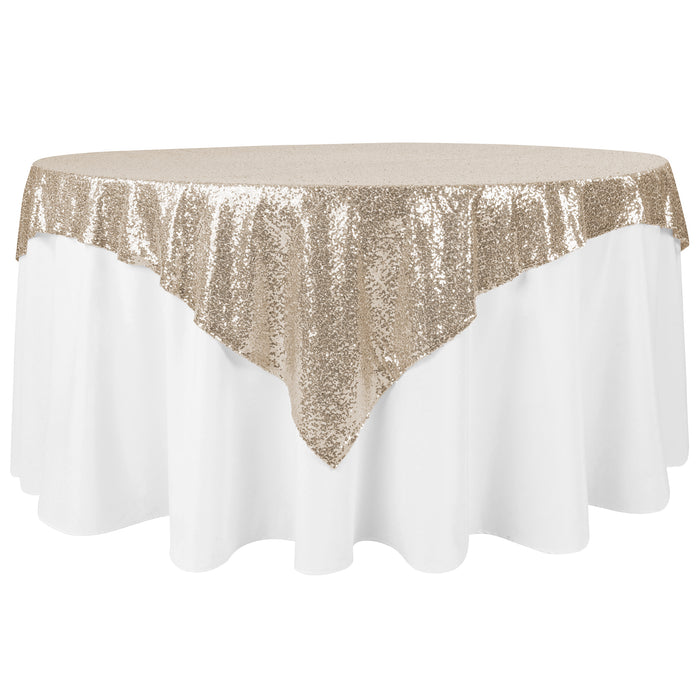 Glitz Sequin Mesh Net Table Overlay Topper 72"x72" Square - Champagne - CV Linens