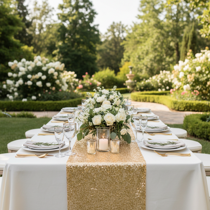 Gold Glitz Sequin Mesh Net Table Runner – Outdoor
