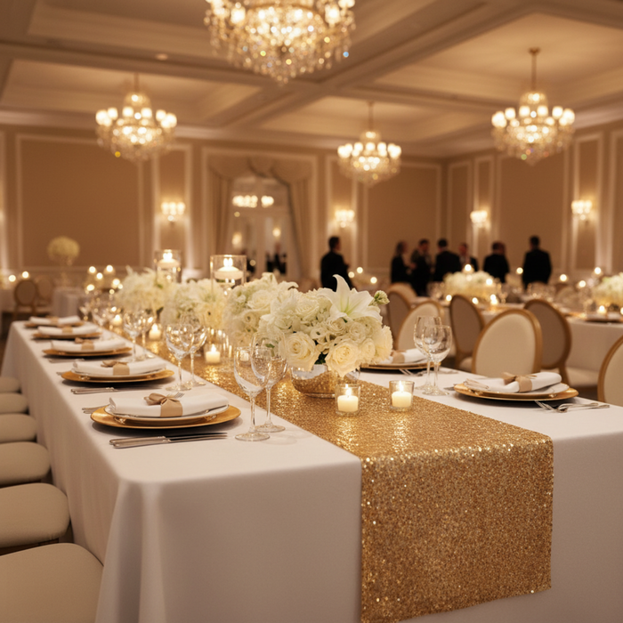Gold Glitz Sequin Mesh Net Table Runner – Indoor