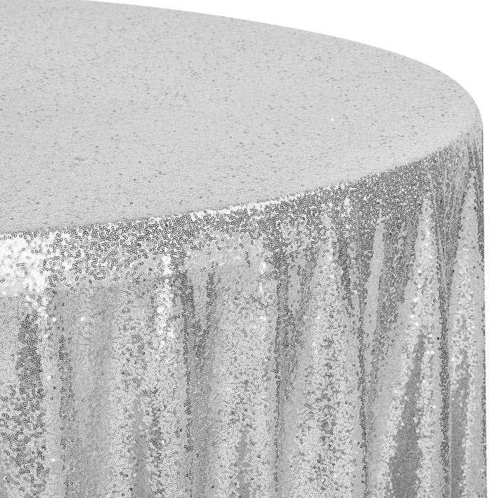 Glitz Sequin Mesh Net Tablecloth 116" Round - Silver - CV Linens