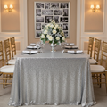 Glitz Sequin Mesh Net Tablecloth  90"x132" Rectangular -  Silver | charger plate | napkin | flower centerpiece