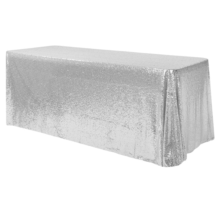 Glitz Sequin Mesh Net Tablecloth  90"x156" Rectangular -  Silver - CV Linens