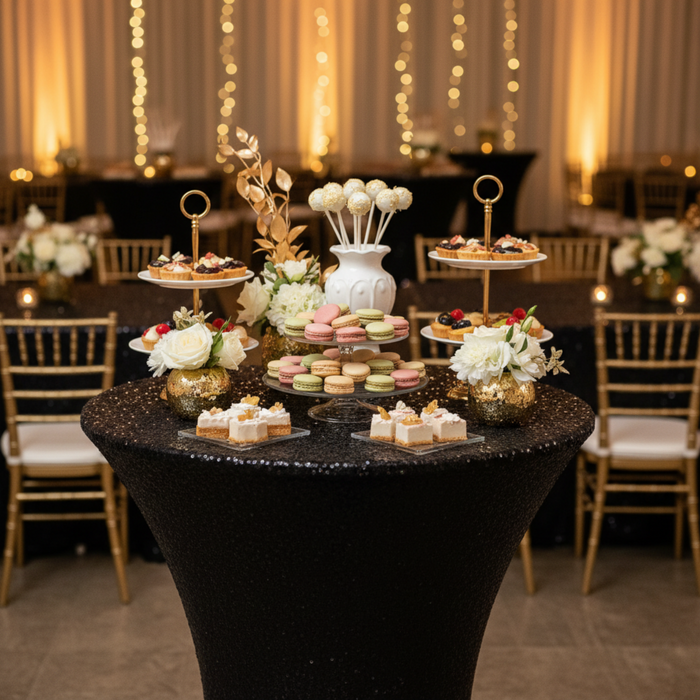 Dessert Table Black Sequin Cocktail Cover