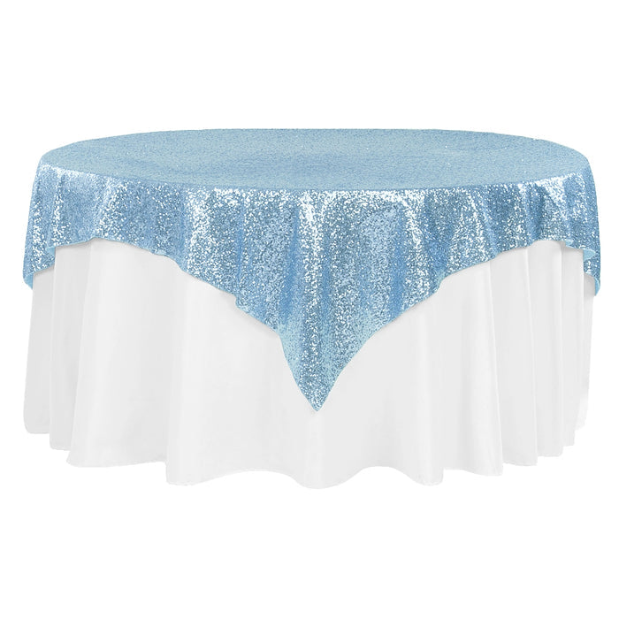Glitz Sequin Table Overlay Topper 72"x72" Square  - Baby Blue - CV Linens