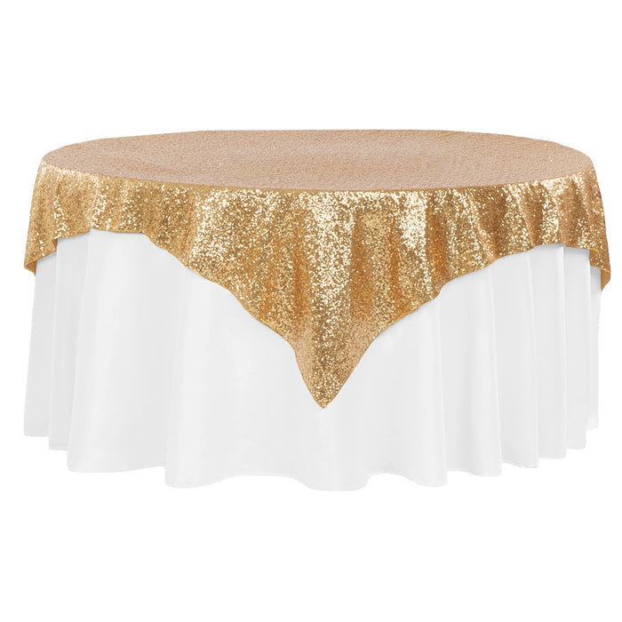 Glitz Sequin Table Overlay Topper 72"x72" Square  - Gold - CV Linens