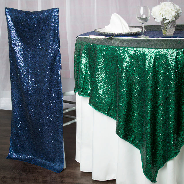 Glitz Sequin Table Overlay Topper 90"x90" Square - Emerald Green - CV Linens