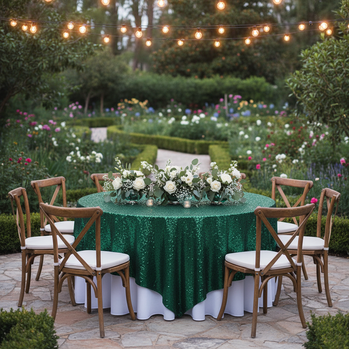 Glitz Sequin Table Overlay Topper 90"x90" Square - Emerald Green