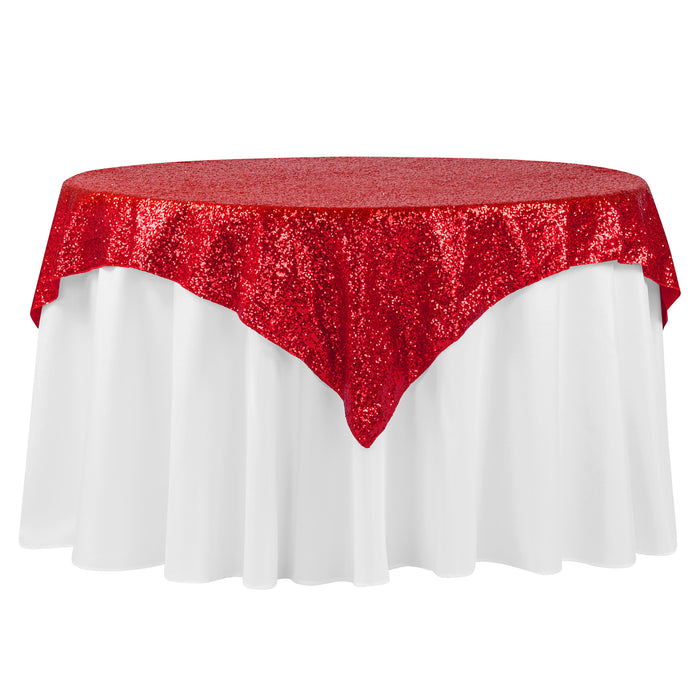 Glitz Sequin Tablecloth Overlay Topper 54"x54" Square - Red - CV Linens