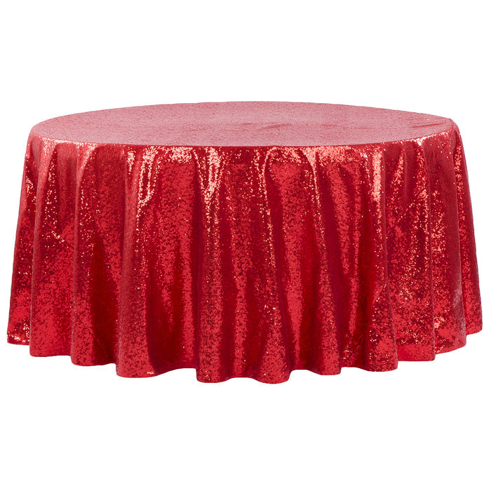 Glitz Sequins 120" Round Tablecloth - Apple Red - CV Linens