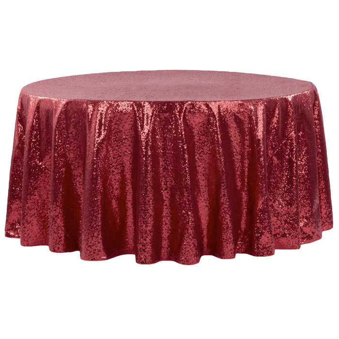 Glitz Sequins 120" Round Tablecloth - Burgundy - CV Linens