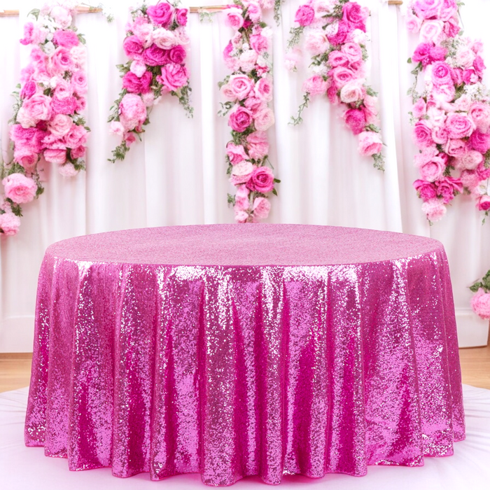 Glitz Sequins 132" Round Tablecloth - Fuchsia