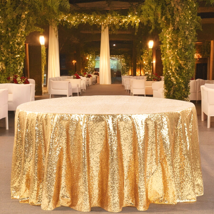Glitz Sequins 120" Round Tablecloth - Gold