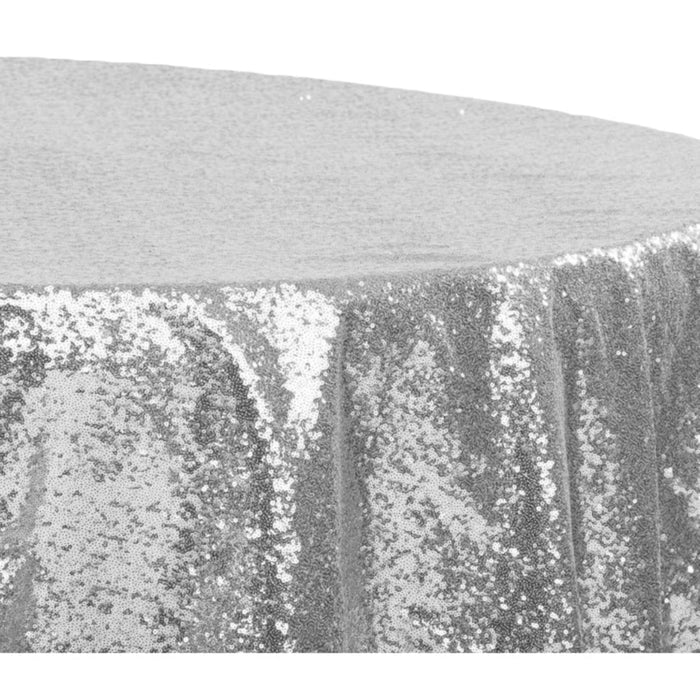 Glitz Sequins 120" Round Tablecloth - Silver - CV Linens