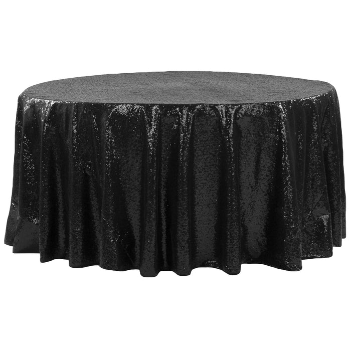 Glitz Sequins 132" Round Tablecloth - Black - CV Linens