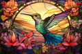Glorious Hummingbird Sunset Haze On Stained Glass