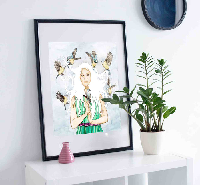 PinkPolish Design Art Prints "Goddess Acanthis"  Watercolor Painting: Art Print
