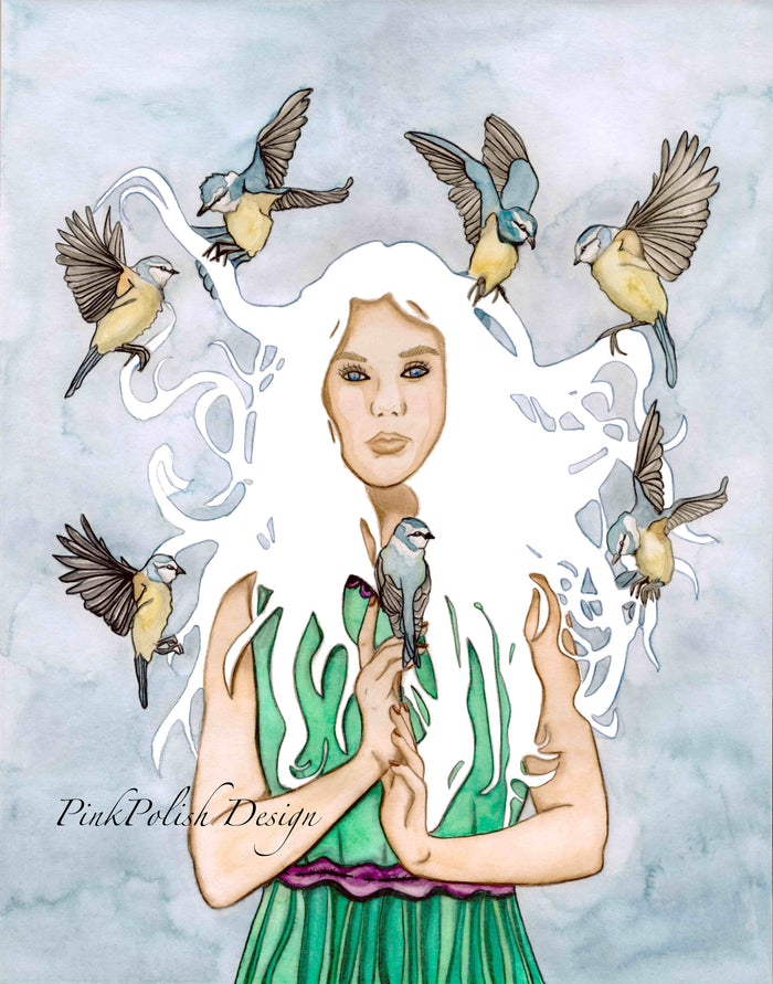 PinkPolish Design Art Prints "Goddess Acanthis"  Watercolor Painting: Art Print