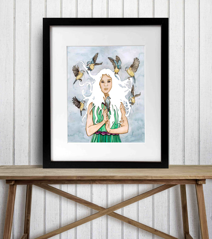 PinkPolish Design Art Prints "Goddess Acanthis"  Watercolor Painting: Art Print