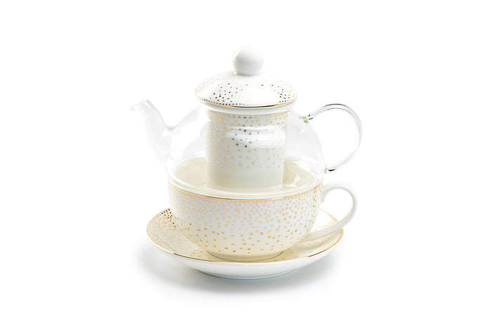 Grace Teaware Gold Dots Glass Fine Porcelain Tea For One Set