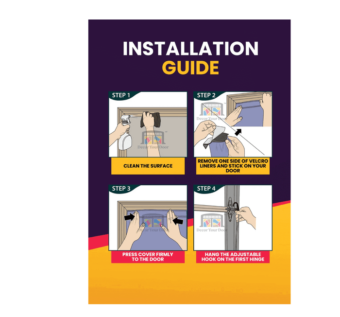 Installation guide for Garage Door Covers with step-by-step instructions on attaching and adjusting.