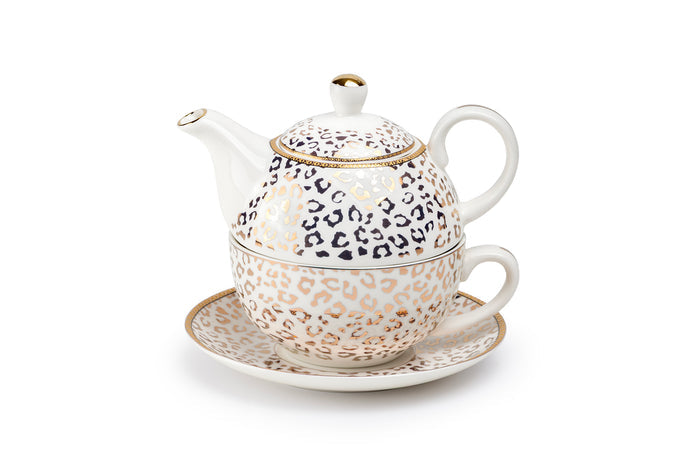 Golden Leopard Fine Porcelain Tea For One Set