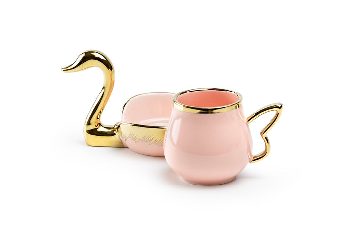 Golden Swan Pink Fine Porcelain Tea Cup and Saucer