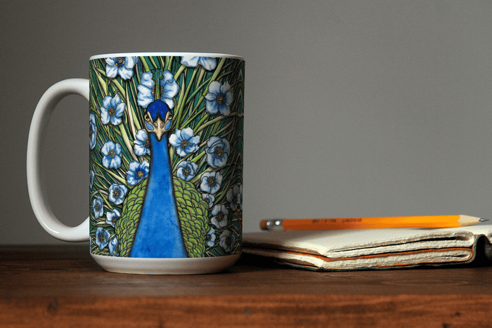 PinkPolish Design Coasters "Grande Peacock Fleur" 15oz Mug