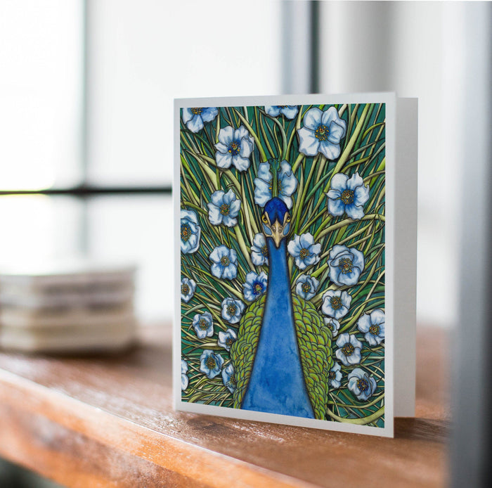 PinkPolish Design Note Cards "Grande Peacock Fleur" Handmade Notecard