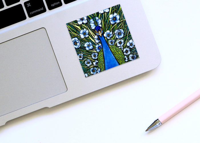 PinkPolish Design Stickers "Grande Peacock Fleur"  Vinyl Square Sticker
