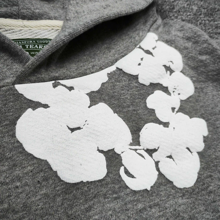Gray “Cotton Wreath” Denim Tears Hoodie – White Floral Print Streetwear Pullover