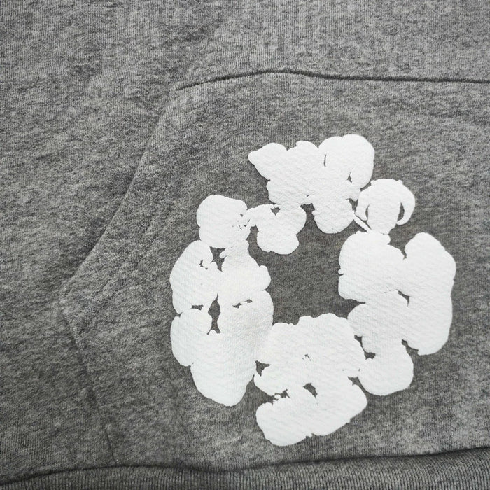 Gray “Cotton Wreath” Denim Tears Hoodie – White Floral Print Streetwear Pullover