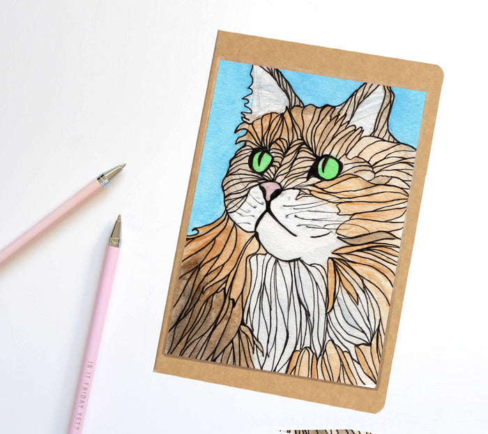 PinkPolish Design Notebook "Green Eyed Cat" Pet Inspired Notebook / Sketchbook / Journal