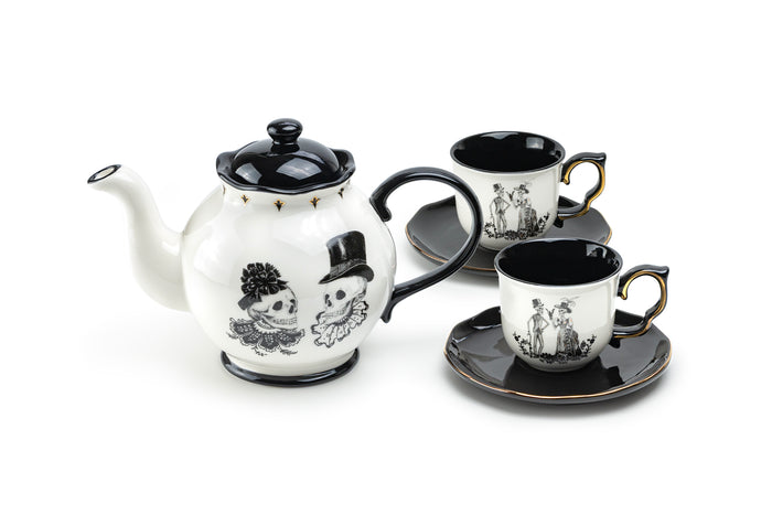 Halloween Victorian Skeletons 5-Piece Tea Set
