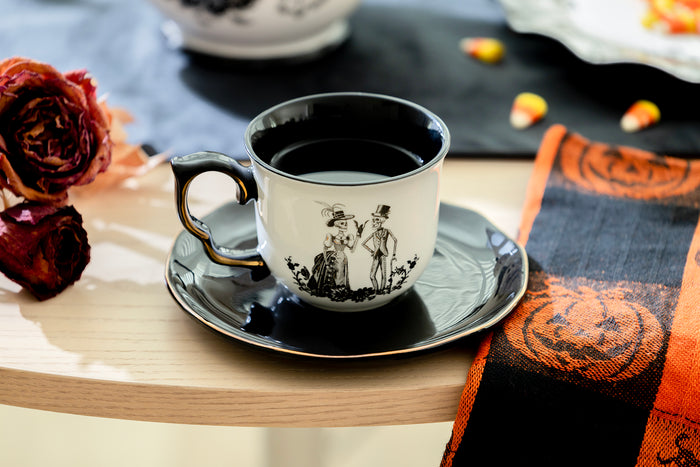 Halloween Victorian Skeletons Tea Cup and Saucer
