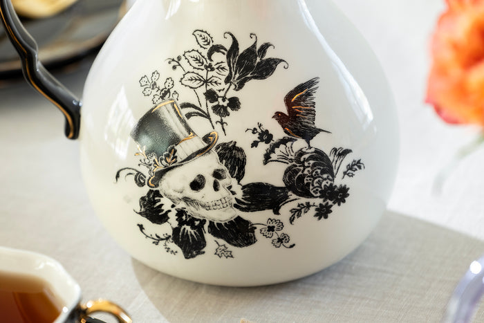 Halloween Victorian Skulls Pitcher + 2 Mugs Set